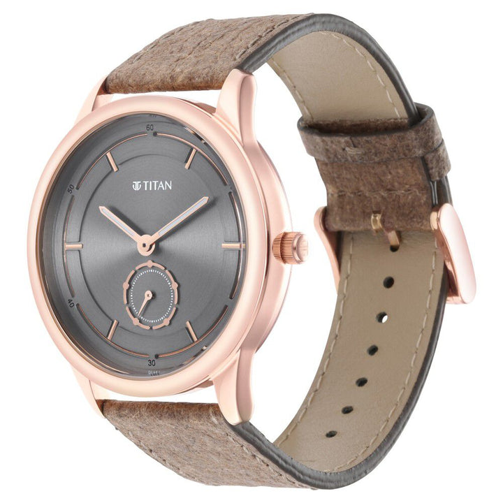 Titan Solidarity Anthracite Dial Analog Leather Strap Watch for Men-1806WL02