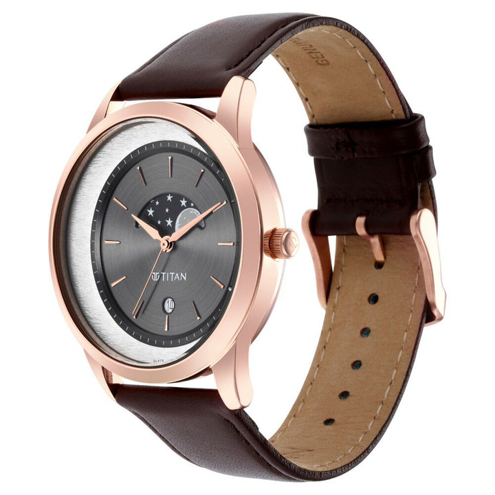 Titan Crescent Quartz Analog Leather Strap watch for Men-1806WL04