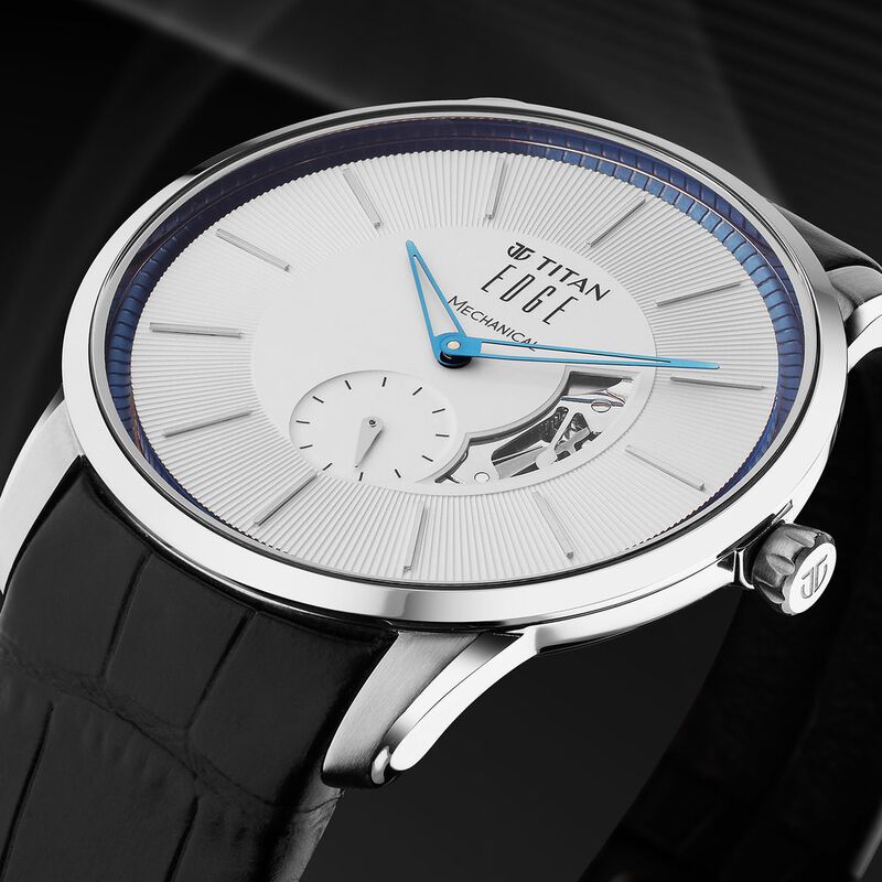 Titan Edge MechanicalWhite Dial Mechanical Leather Strap Watch for Men