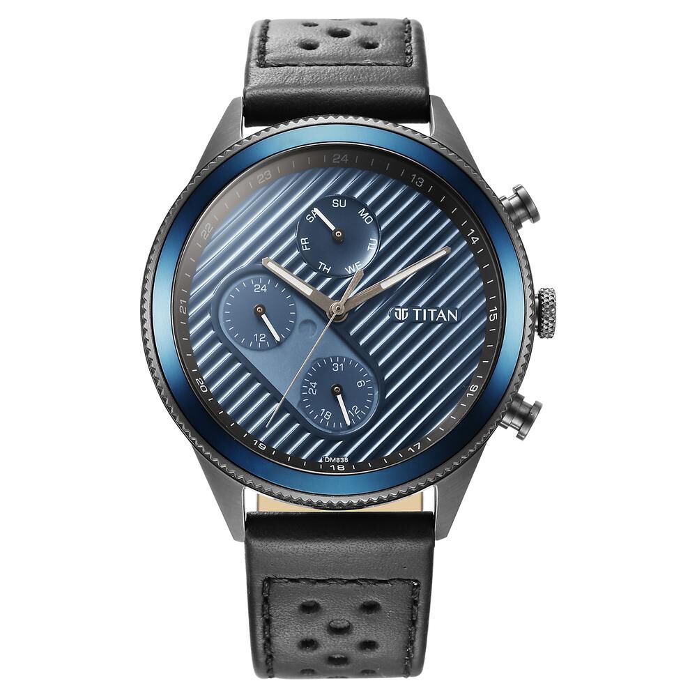 Titan Quartz Analog Anthracite Dial Leather Strap Watch for Men-1814KL01