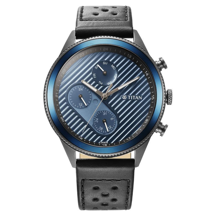 Titan Quartz Analog Anthracite Dial Leather Strap Watch for Men-1814KL01