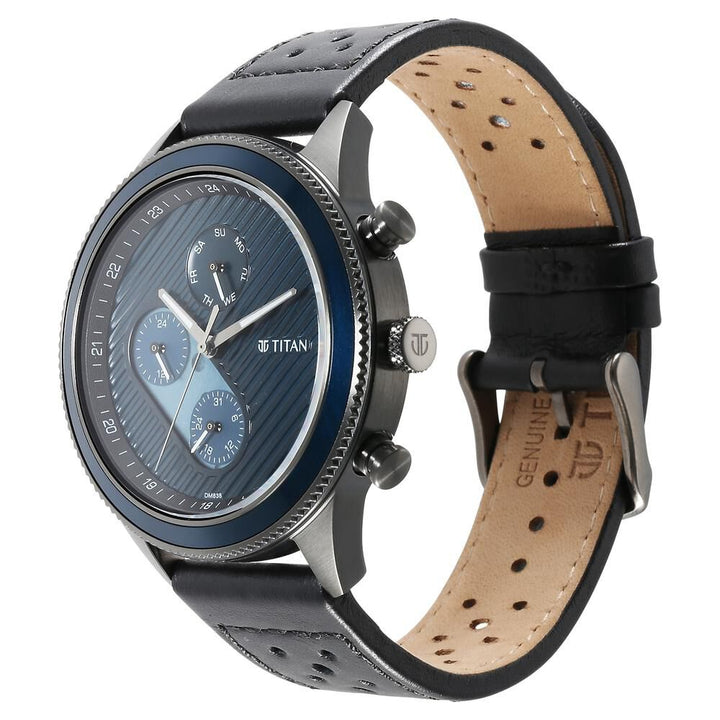 Titan Quartz Analog Anthracite Dial Leather Strap Watch for Men-1814KL01