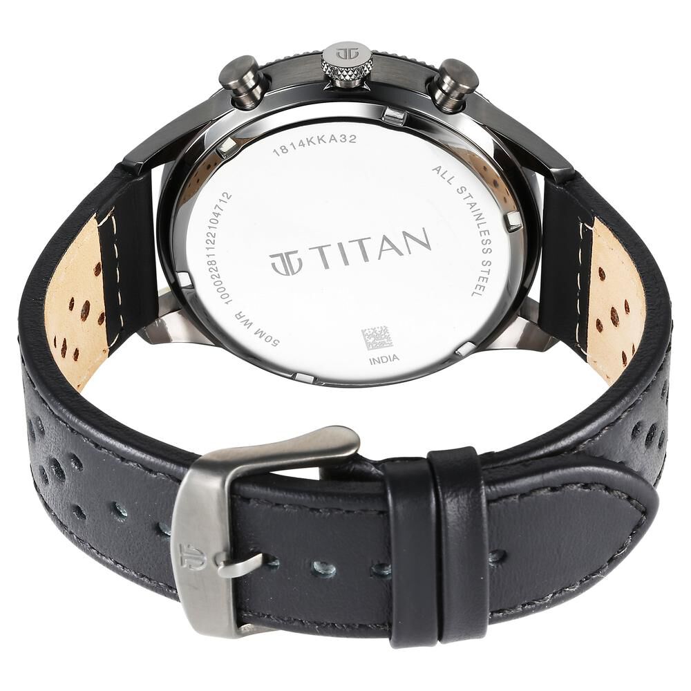 Titan Quartz Analog Anthracite Dial Leather Strap Watch for Men-1814KL01