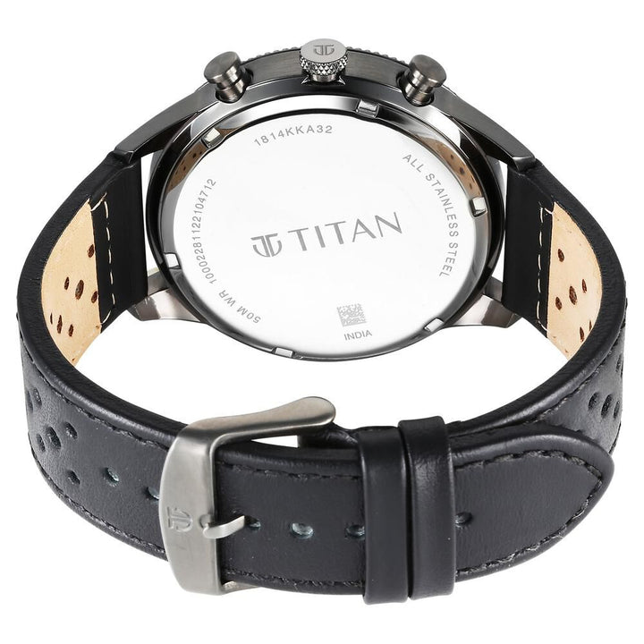 Titan Quartz Analog Anthracite Dial Leather Strap Watch for Men-1814KL01