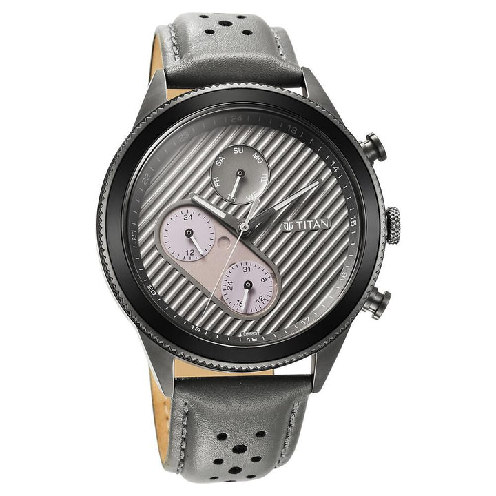 Titan Quartz Analog Green Dial Leather Strap Watch for Men-1814KL02