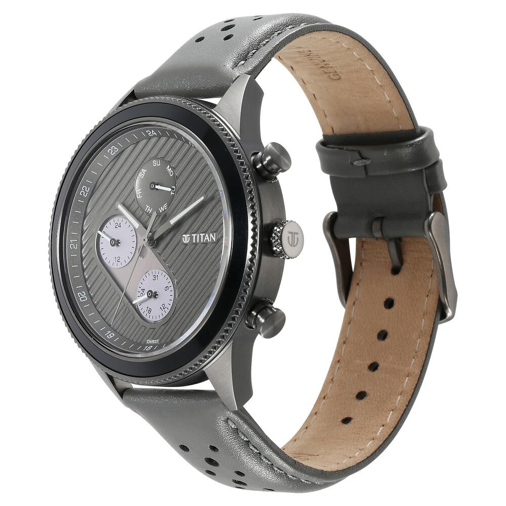 Titan Quartz Analog Green Dial Leather Strap Watch for Men-1814KL02