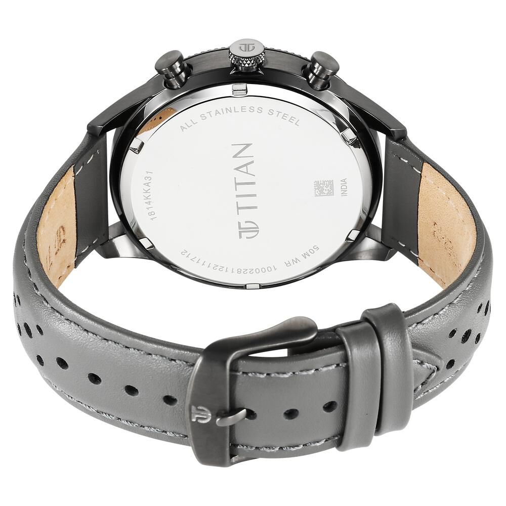 Titan Quartz Analog Green Dial Leather Strap Watch for Men-1814KL02