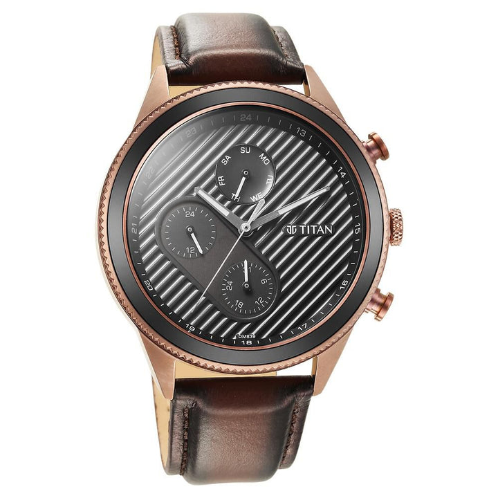 Titan Quartz Analog Black Dial Leather Strap Watch for Men-1814KL03