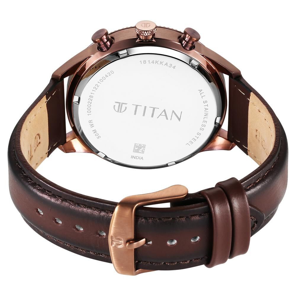 Titan Quartz Analog Black Dial Leather Strap Watch for Men-1814KL03