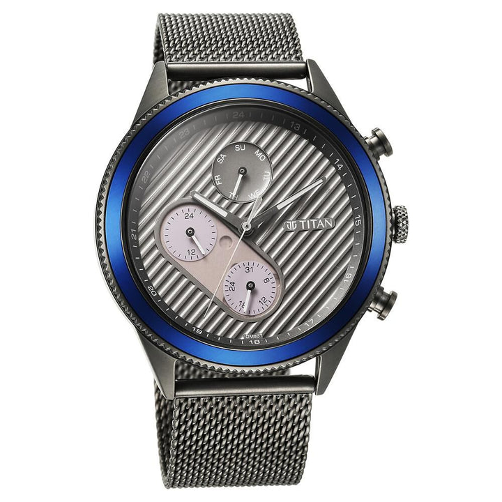 Titan Quartz Analog Anthracite Dial Stainless Steel Strap Watch for Men-1814KM01