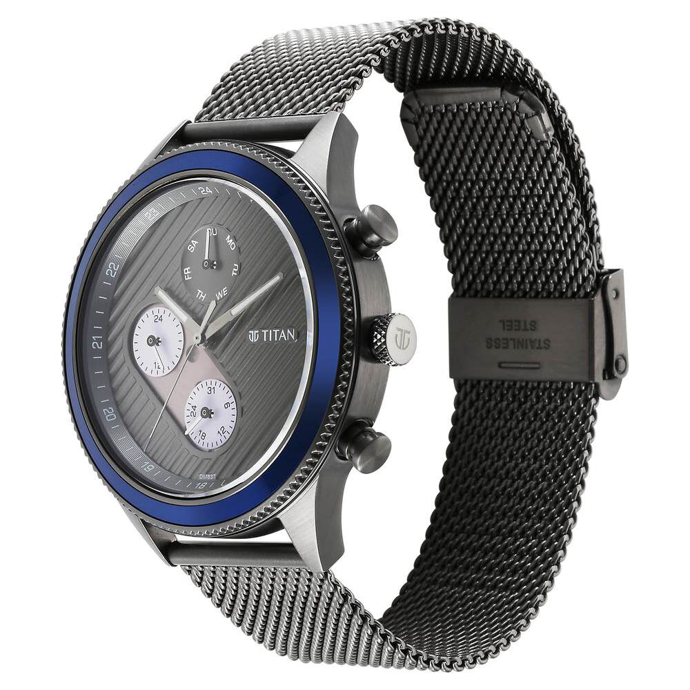 Titan Quartz Analog Anthracite Dial Stainless Steel Strap Watch for Men-1814KM01