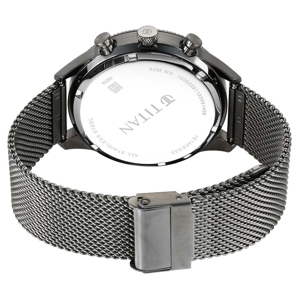 Titan Quartz Analog Anthracite Dial Stainless Steel Strap Watch for Men-1814KM01