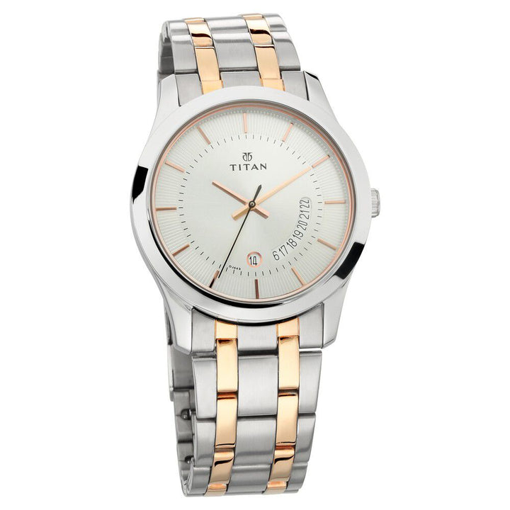 Titan Quartz Analog with Date Silver Dial Stainless Steel Strap Watch for Men - The Watch Factory ®