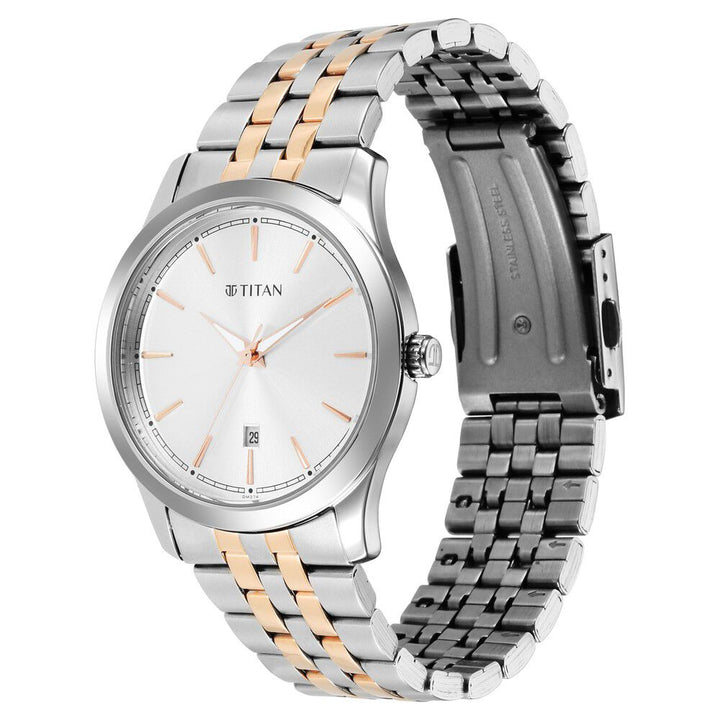 Titan Trendsetters Silver White Dial Analog Stainless Steel Strap watch for Men-1823KM02
