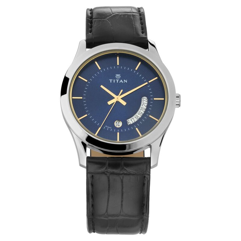 Titan Blue Dial Analog With Date Leather Strap Watch For Men
