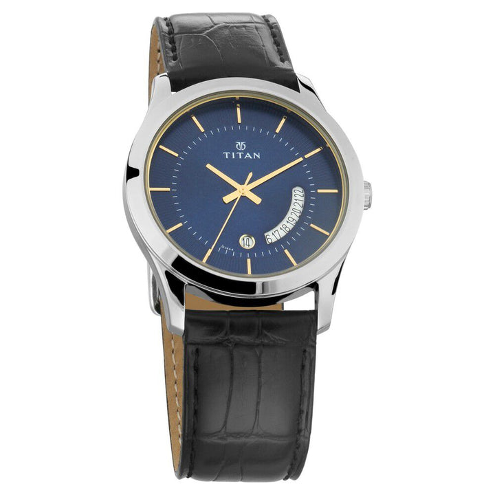 Titan Blue Dial Analog with Date Leather Strap watch for Men - The Watch Factory ®