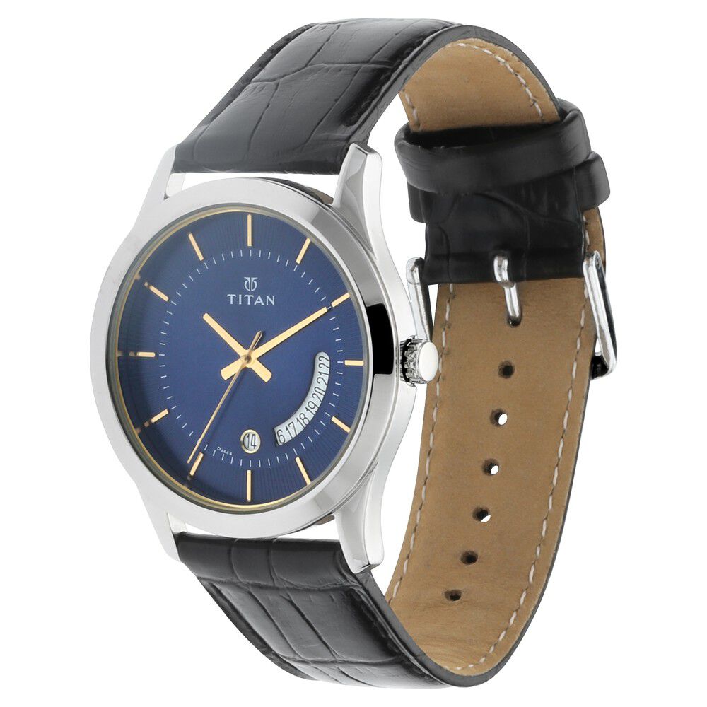 Titan Blue Dial Analog with Date Leather Strap watch for Men NS1823SL01