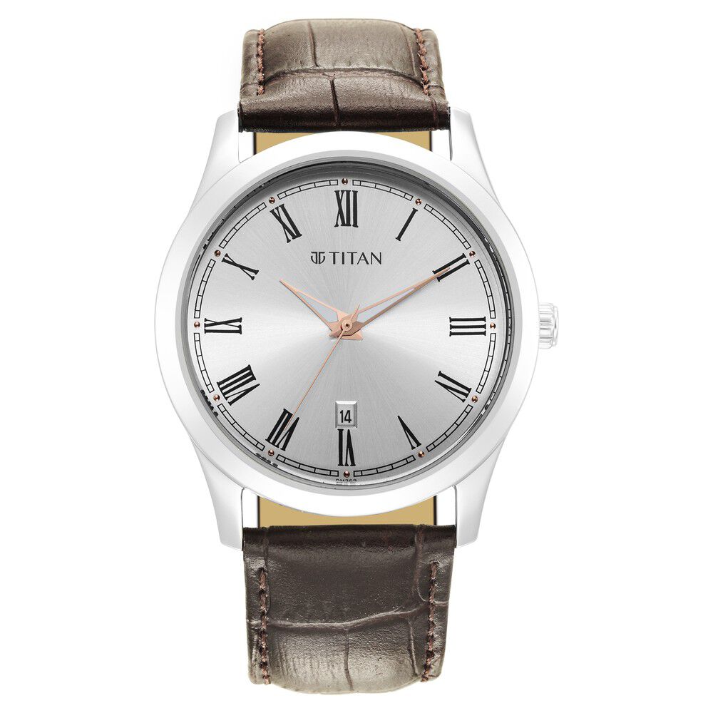 Titan Trendsetters Silver White Dial Analog Leather Strap watch for Men-1823SL02