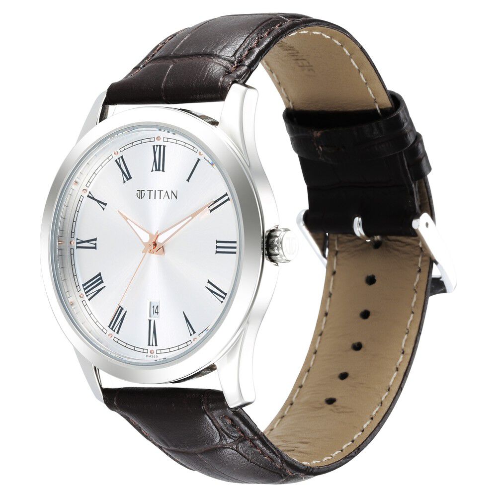 Titan Trendsetters Silver White Dial Analog Leather Strap watch for Men-1823SL02