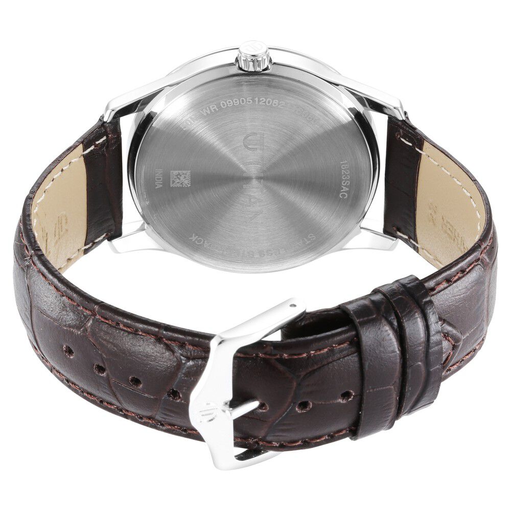 Titan Trendsetters Silver White Dial Analog Leather Strap watch for Men-1823SL02