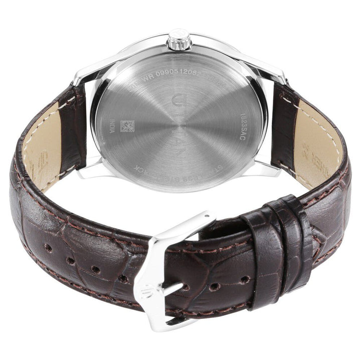 Titan Trendsetters Silver White Dial Analog Leather Strap watch for Men-1823SL02