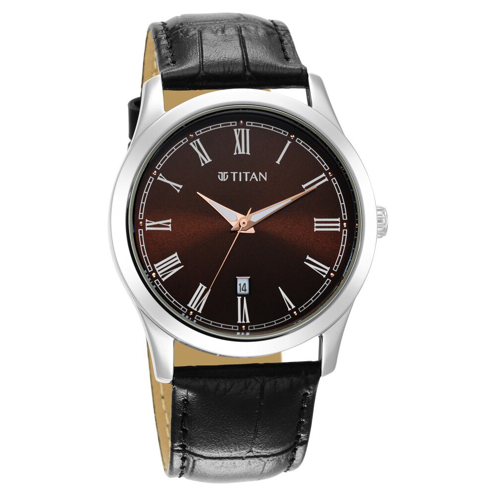 Titan Quartz Analog Dark Brown Dial Leather Strap Watch for Men-1823SL03