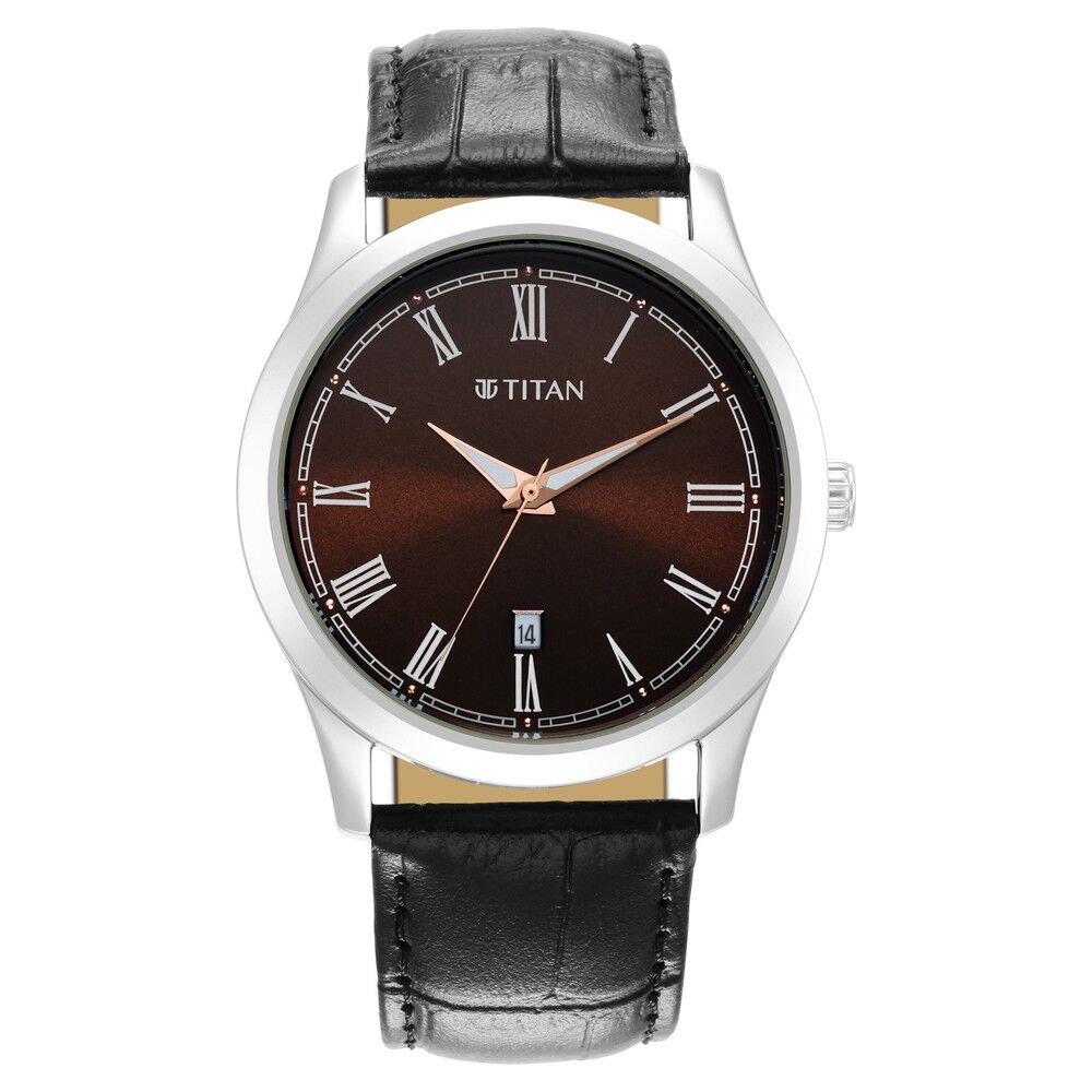 Titan Quartz Analog Dark Brown Dial Leather Strap Watch for Men-1823SL03