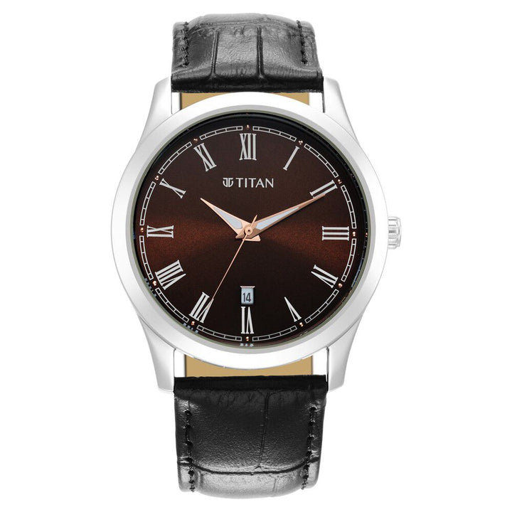 Titan Quartz Analog Dark Brown Dial Leather Strap Watch for Men-1823SL03