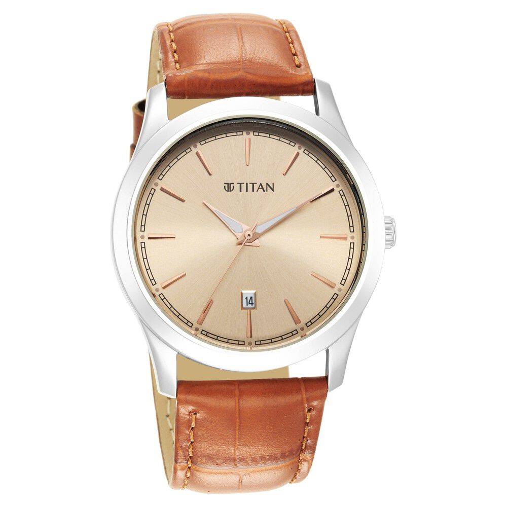 Titan Trendsetters Light Rose Gold Dial Analog Leather Strap watch for Men-1823SL04
