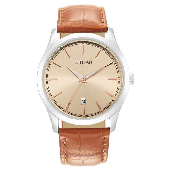 Titan Trendsetters Light Rose Gold Dial Analog Leather Strap watch for Men-1823SL04