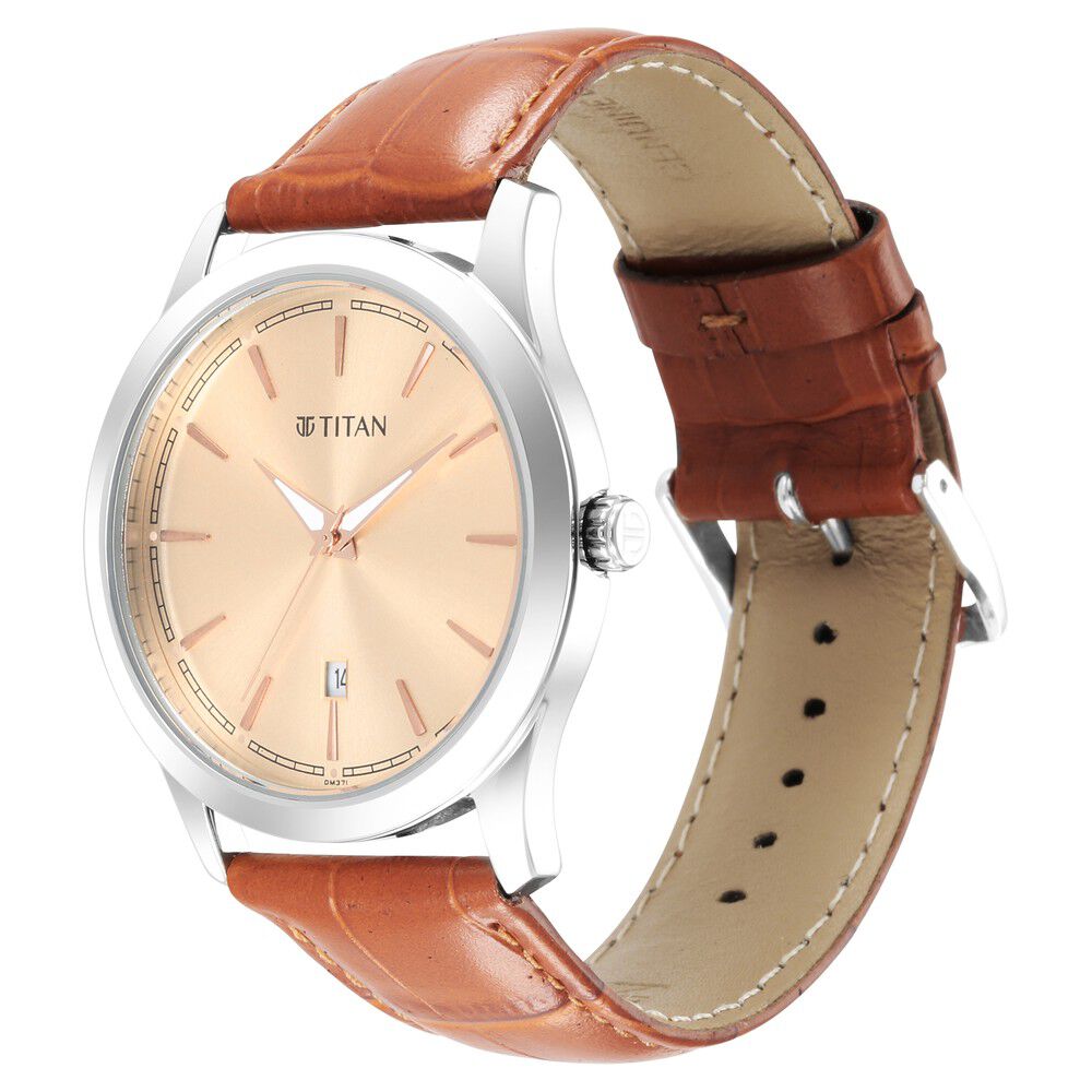 Titan Trendsetters Light Rose Gold Dial Analog Leather Strap watch for Men-1823SL04