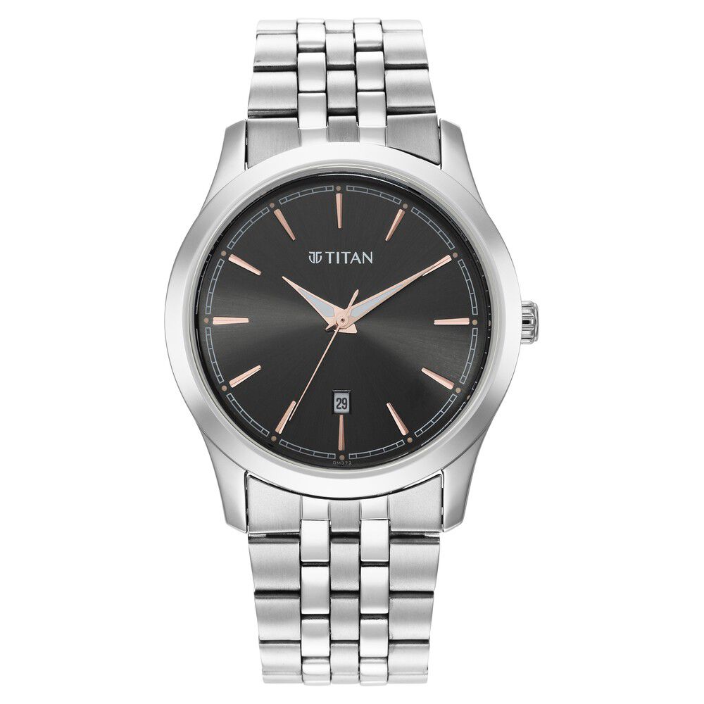 Titan Quartz Analog Anthracite Dial Stainless Steel Strap Watch for Men-1823SM01