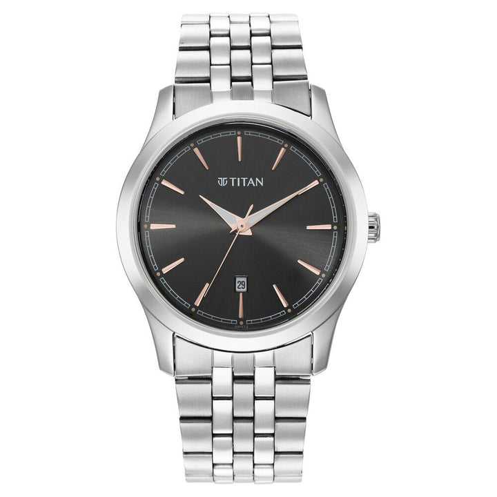 Titan Quartz Analog Anthracite Dial Stainless Steel Strap Watch for Men-1823SM01
