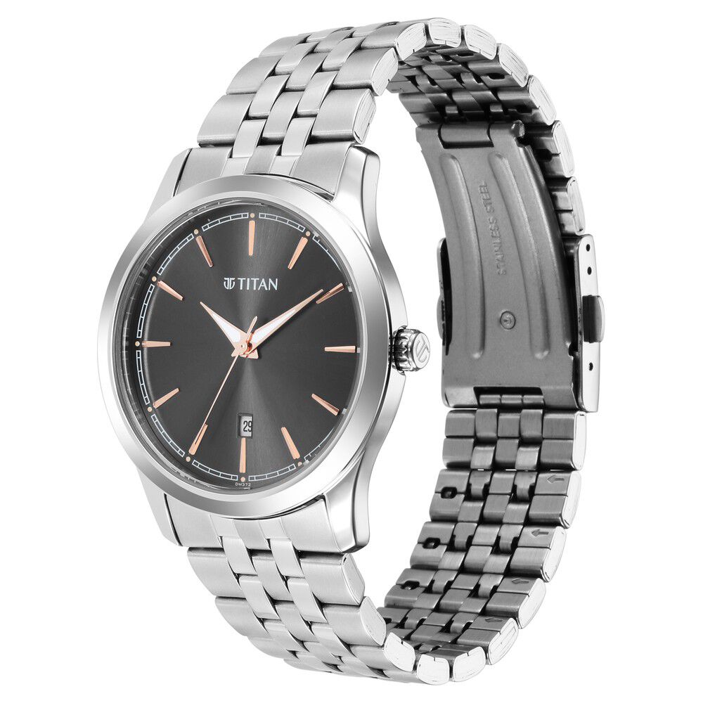Titan Quartz Analog Anthracite Dial Stainless Steel Strap Watch for Men-1823SM01