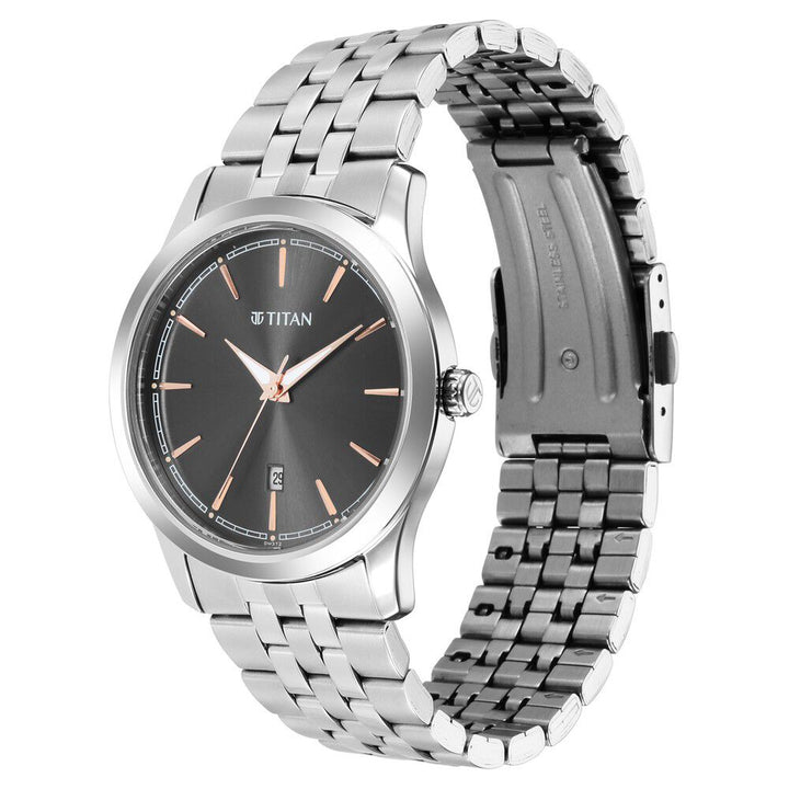 Titan Quartz Analog Anthracite Dial Stainless Steel Strap Watch for Men-1823SM01
