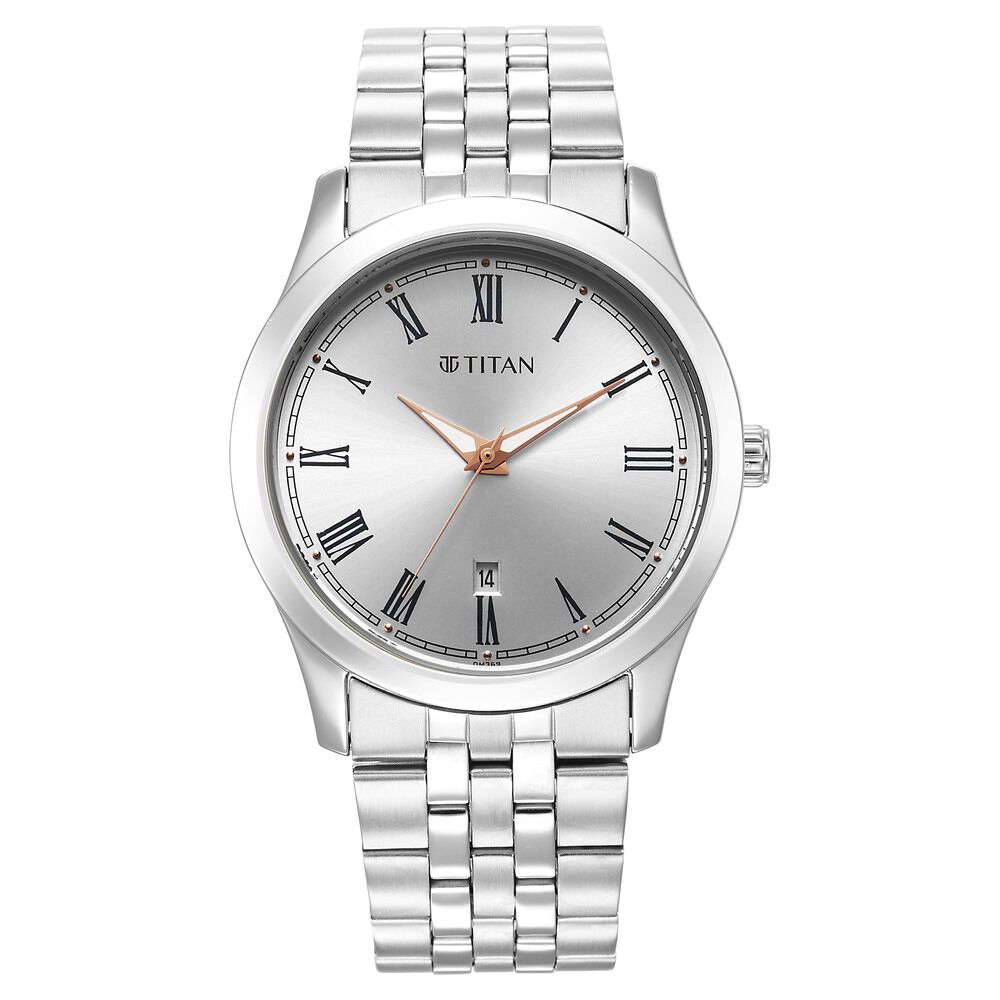 Titan Quartz Analog Silver White Dial Metal Strap Watch for Men-1823SM05