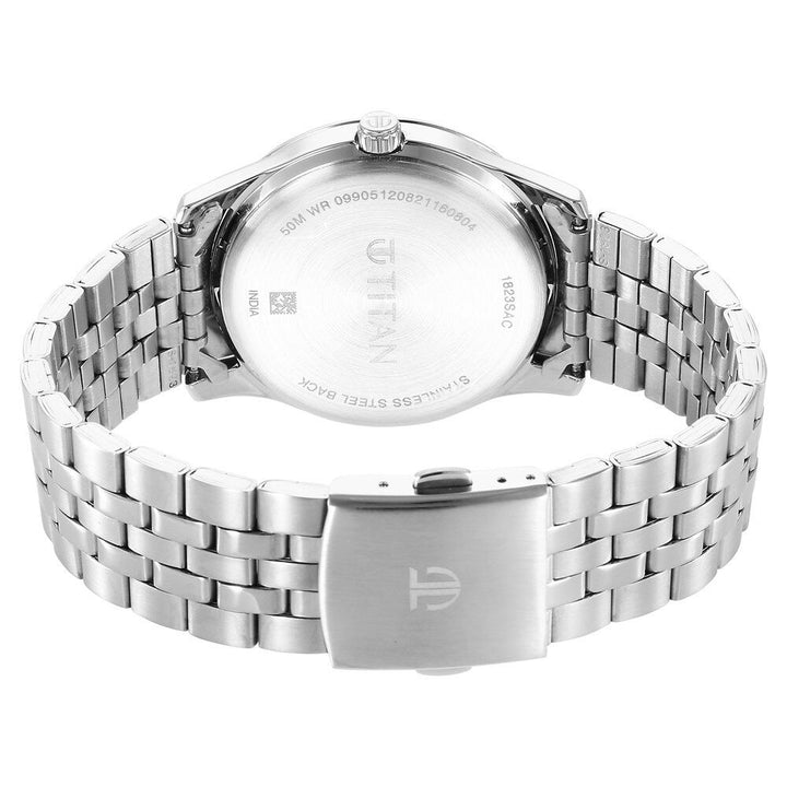 Titan Quartz Analog Silver White Dial Metal Strap Watch for Men-1823SM05