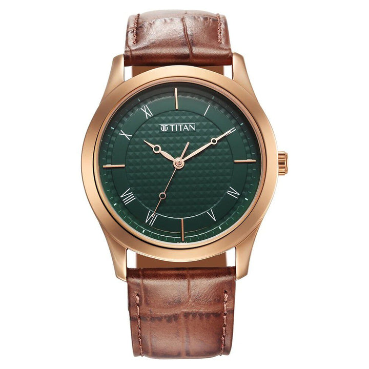 Titan Karishma Green Dial Analog Leather Strap Watch for Men NS1823WL02