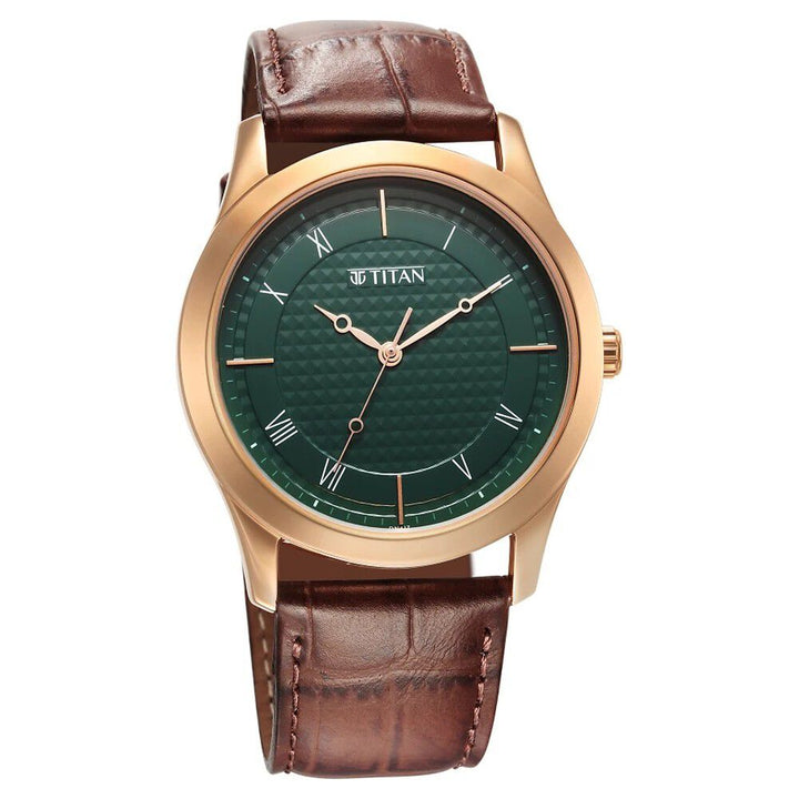 Titan Karishma Green Dial Analog Leather Strap Watch for Men NS1823WL02