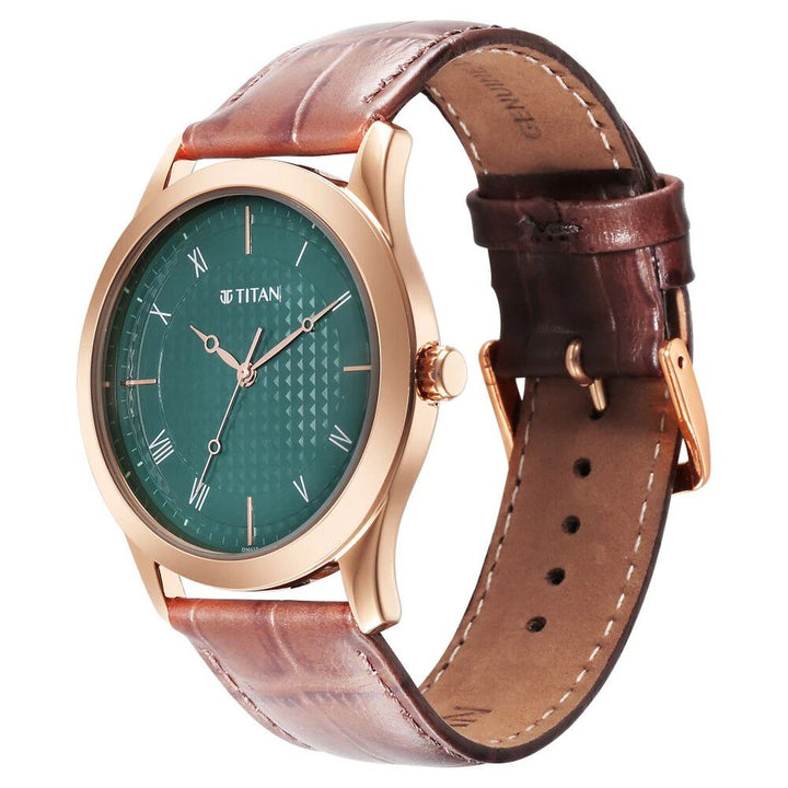 Titan Karishma Green Dial Analog Leather Strap Watch for Men NS1823WL02