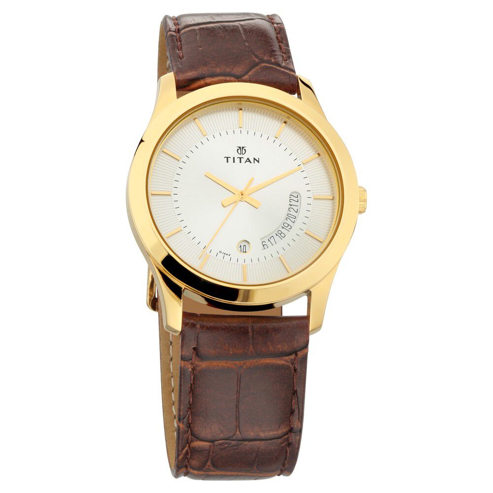 Titan Quartz Analog with Date Silver Dial Leather Strap Watch for Men NS1823YL01