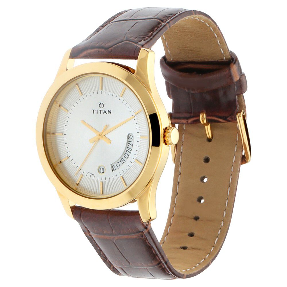 Titan Quartz Analog with Date Silver Dial Leather Strap Watch for Men - The Watch Factory ®