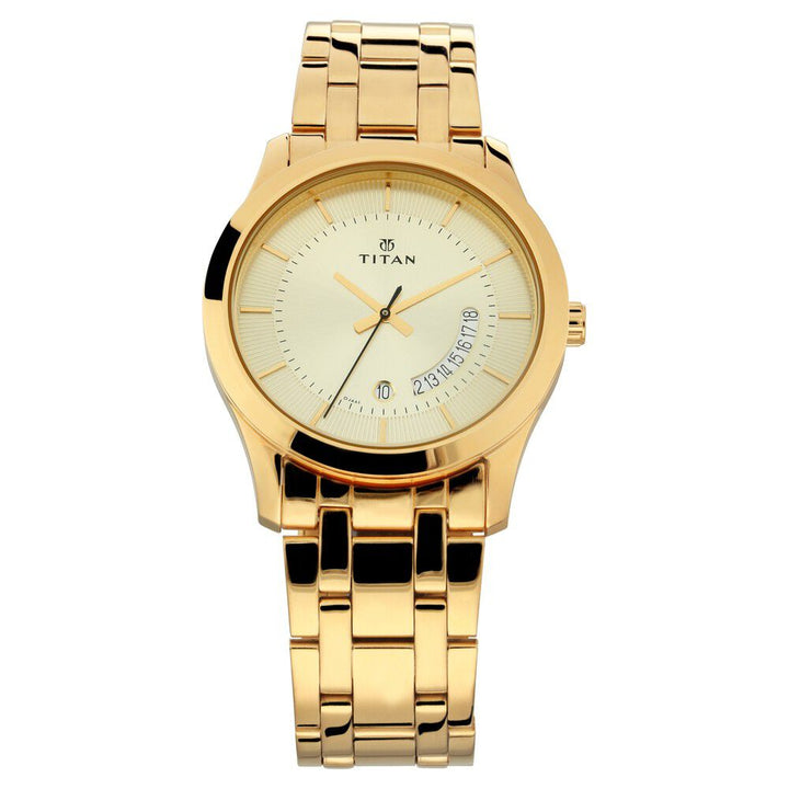 Titan Quartz Analog with Date Champagne Dial Stainless Steel Strap Watch for Men NR1823YM01