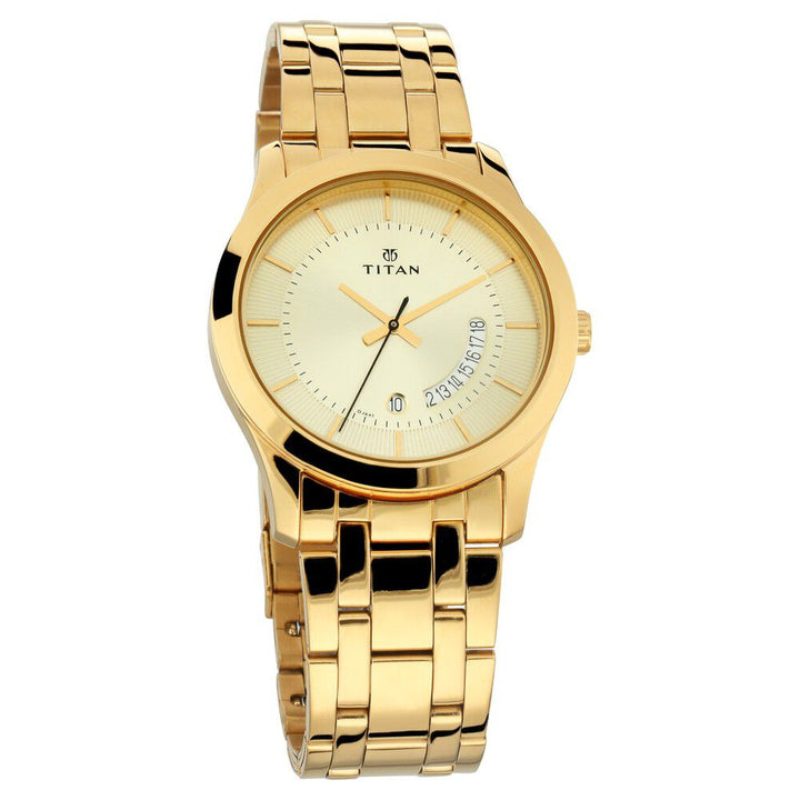 Titan Quartz Analog with Date Champagne Dial Stainless Steel Strap Watch for Men NR1823YM01