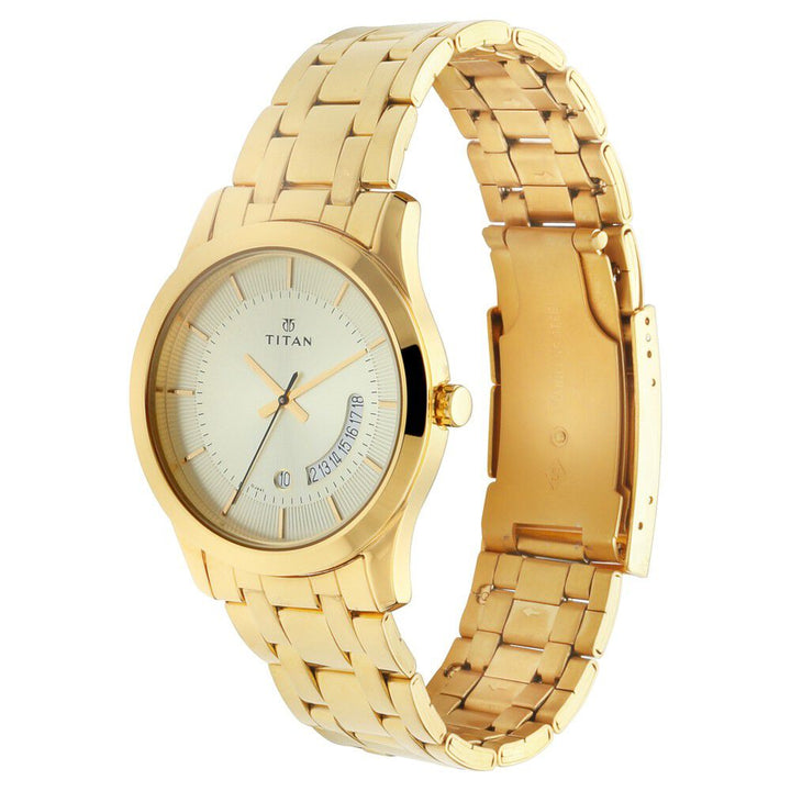 Titan Quartz Analog with Date Champagne Dial Stainless Steel Strap Watch for Men NR1823YM01