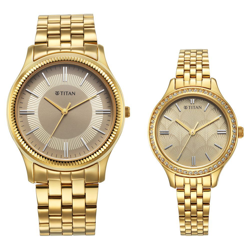 Titan Karishma Bandhan Champagne Dial Analog Stainless Steel Strap watch for Couple - The Watch Factory ®