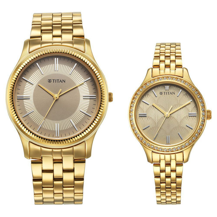 Titan Karishma Bandhan Champagne Dial Analog Stainless Steel Strap watch for Couple - The Watch Factory ®