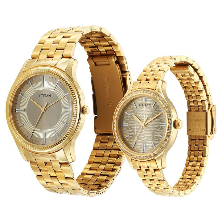 Titan Karishma Bandhan Champagne Dial Analog Stainless Steel Strap watch for Couple - The Watch Factory ®