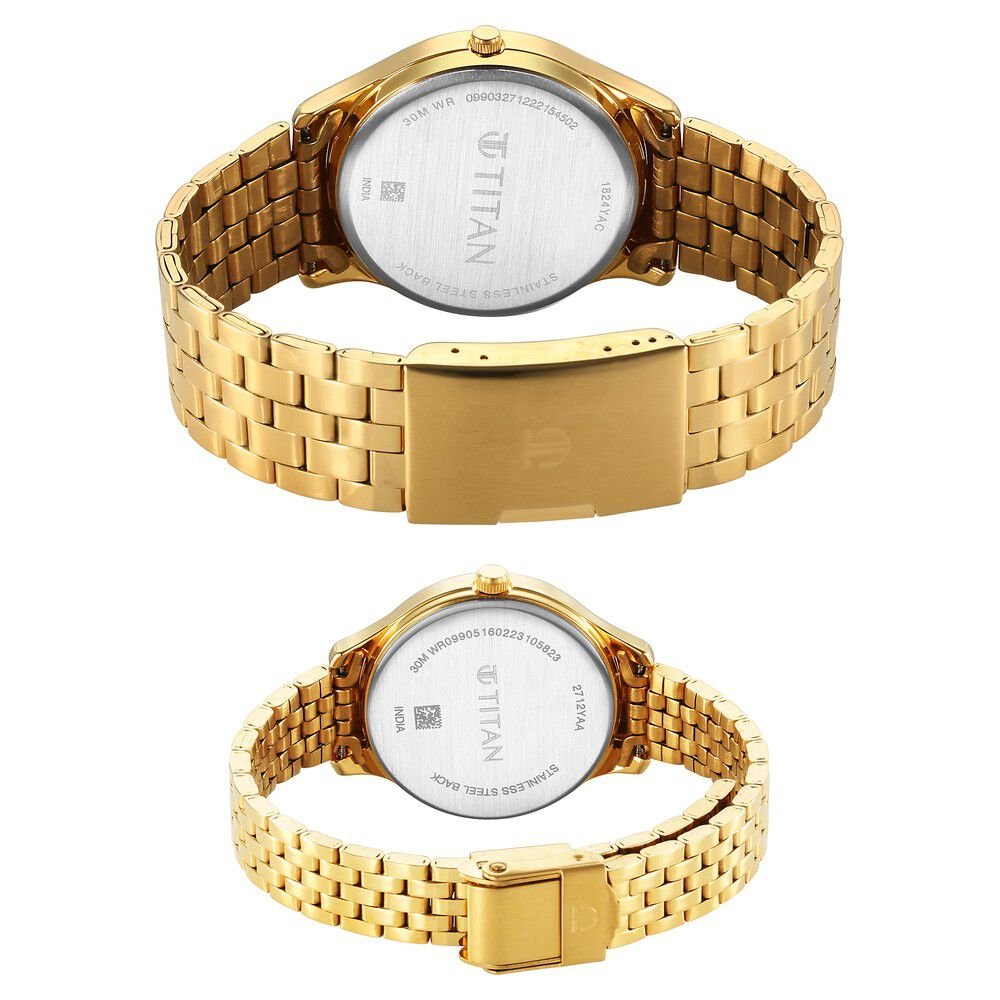 Titan Karishma Bandhan Champagne Dial Analog Stainless Steel Strap watch for Couple - The Watch Factory ®