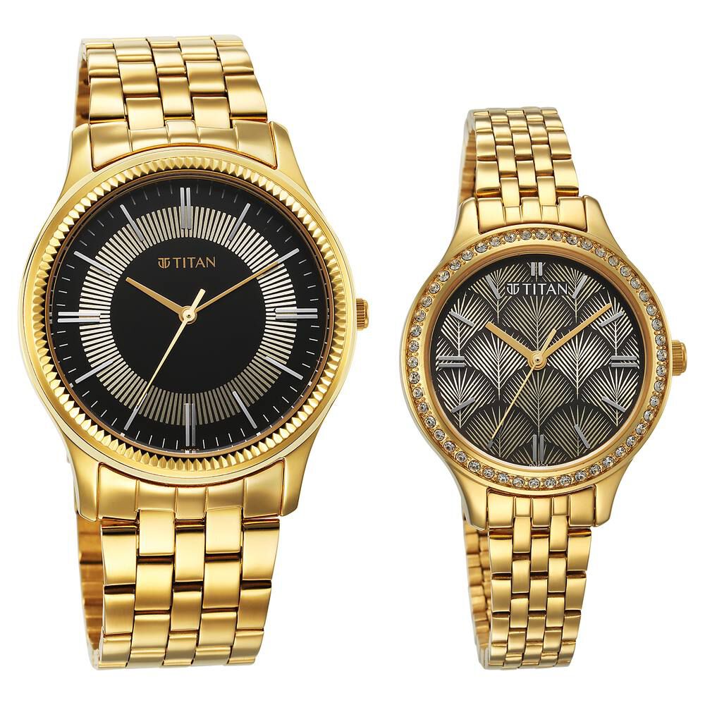 Titan Karishma Bandhan Black Dial Analog Stainless Steel Strap watch for Couple - The Watch Factory ®